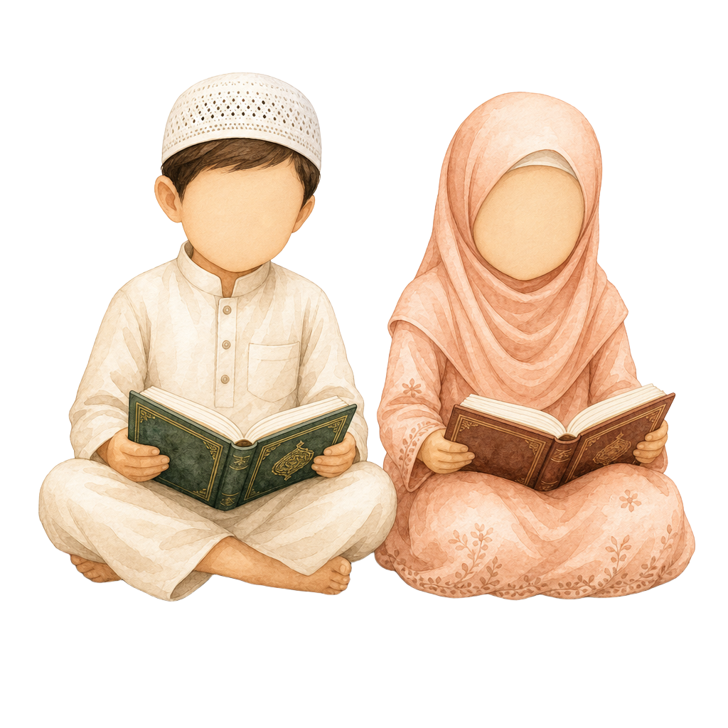 Two happy Muslim children reading together